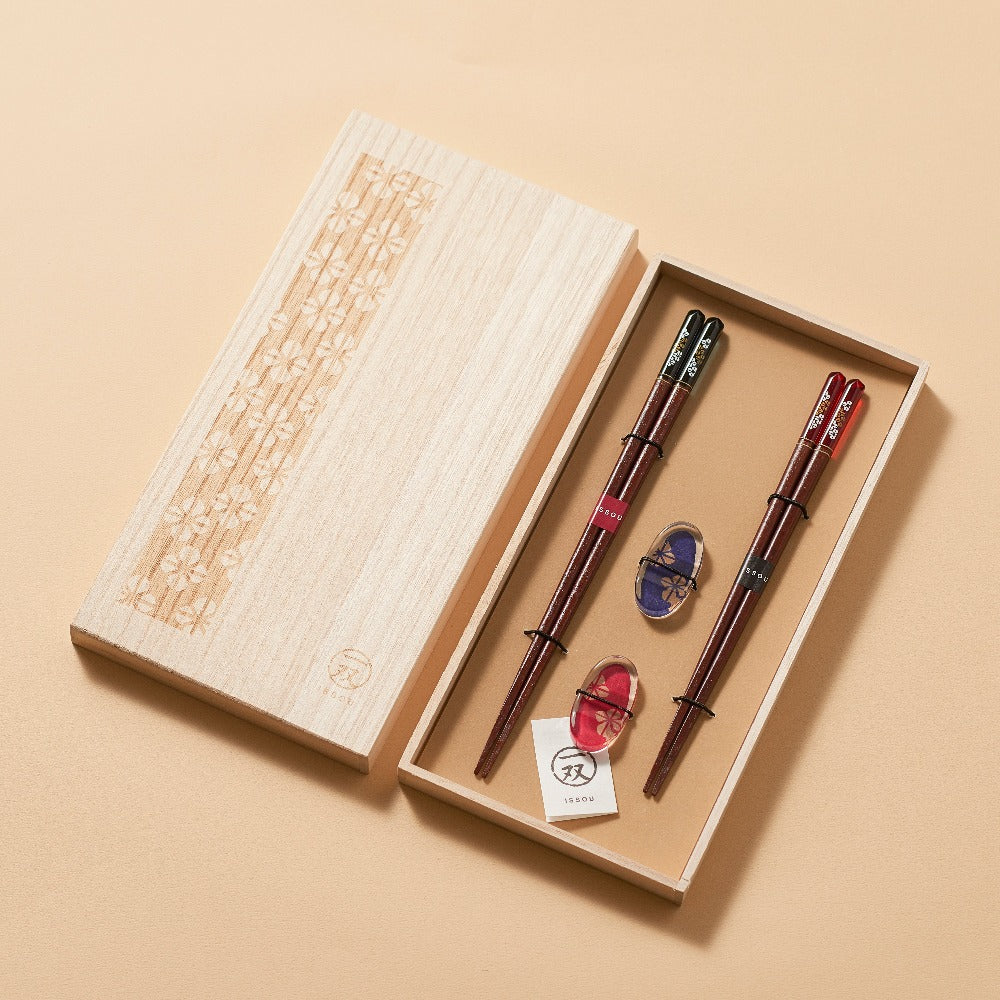 【一双】桐箱 箸置付 夫婦箸 満開桜